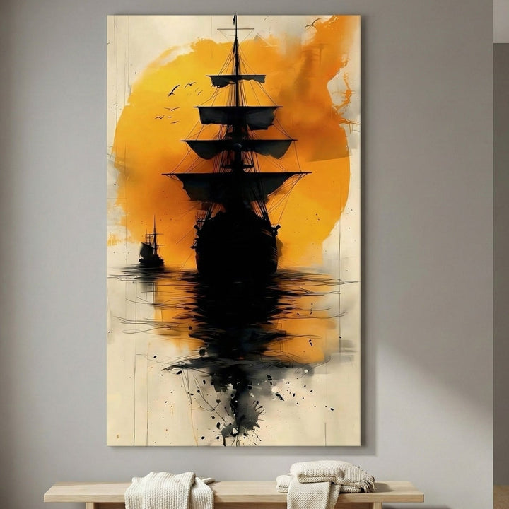 Golden Horizon Tall Ship Canvas