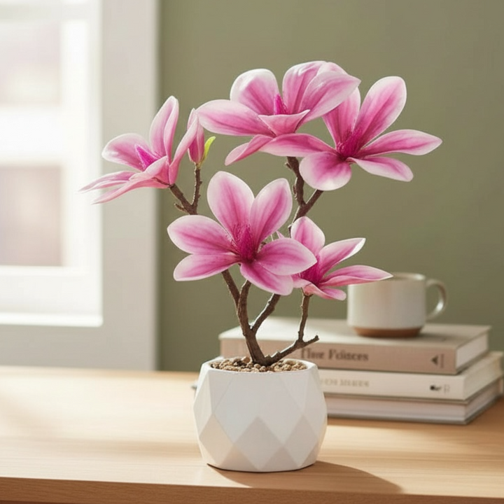 Artificial Pink Magnolia Flower Tabletop Plant