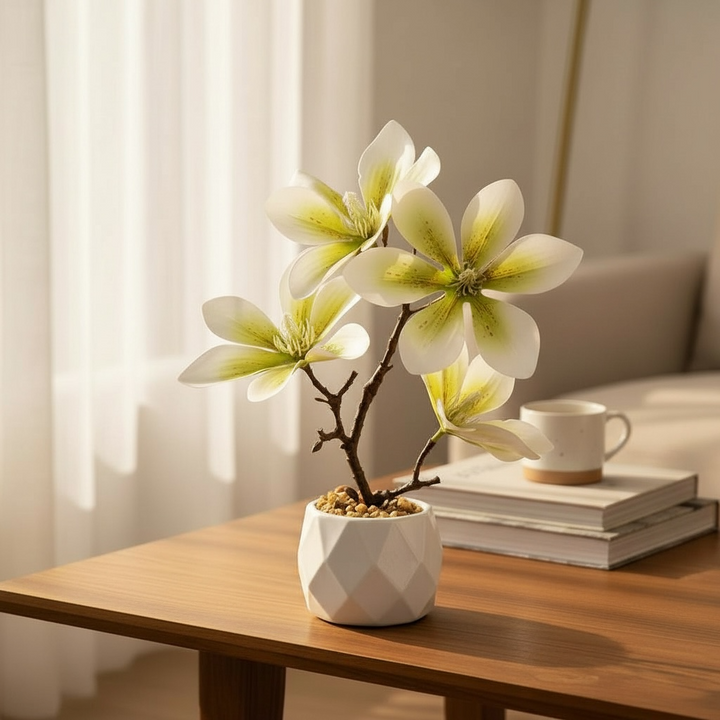 Artificial Magnolia Flower Tabletop Plant
