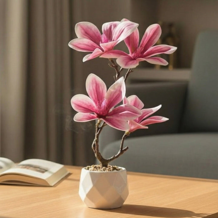 Artificial Blush Magnolia Flower Tabletop Plant