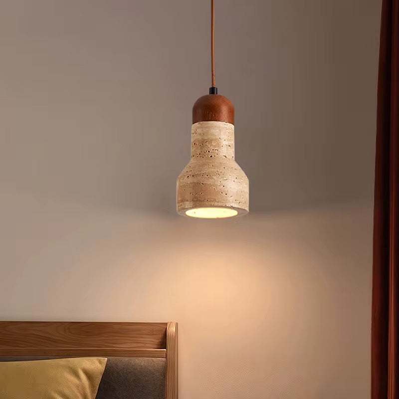 Mini Travertine Pendant Light with natural stone texture for bedside lighting