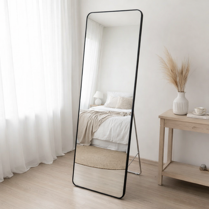 Minimal Black Frame Full-Length Floor Mirror
