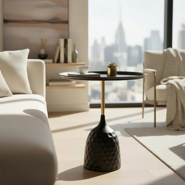 Metal Top Black Side Table