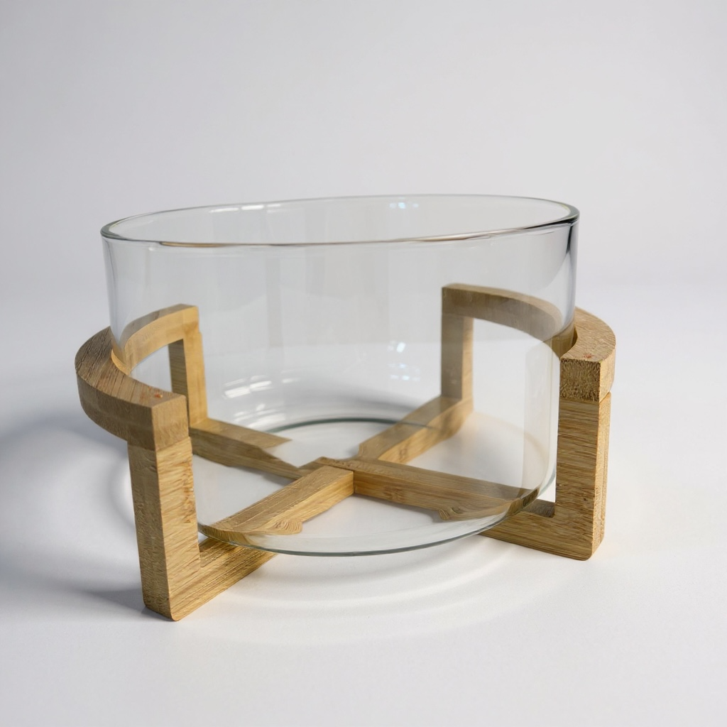 Ramadan Glass Fruit Bowl with Wooden Stand
