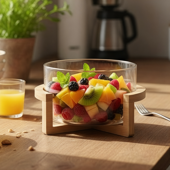 Ramadan Glass Fruit Bowl with Wooden Stand