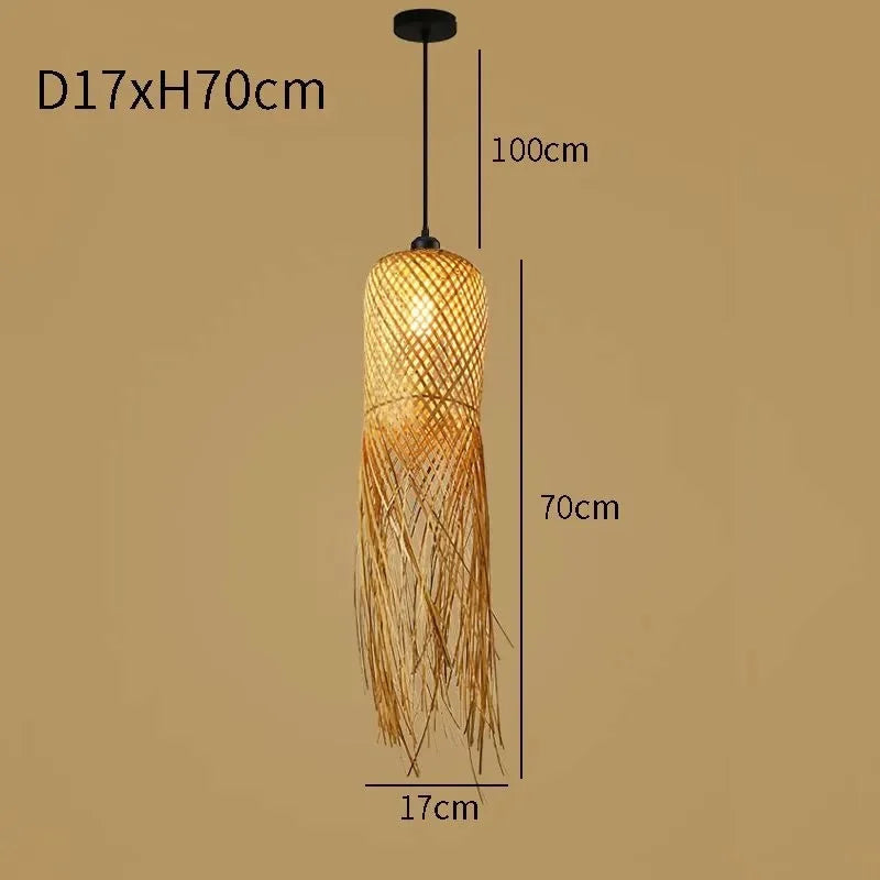 Bohemian Woven Rattan Pendant Light with Fringe Detailing