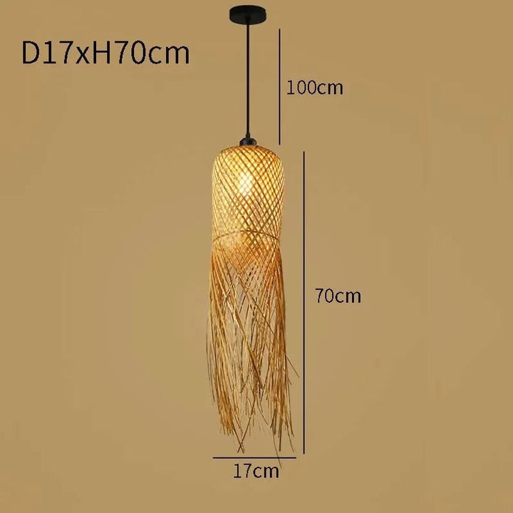 Bohemian Woven Rattan Pendant Light with Fringe Detailing