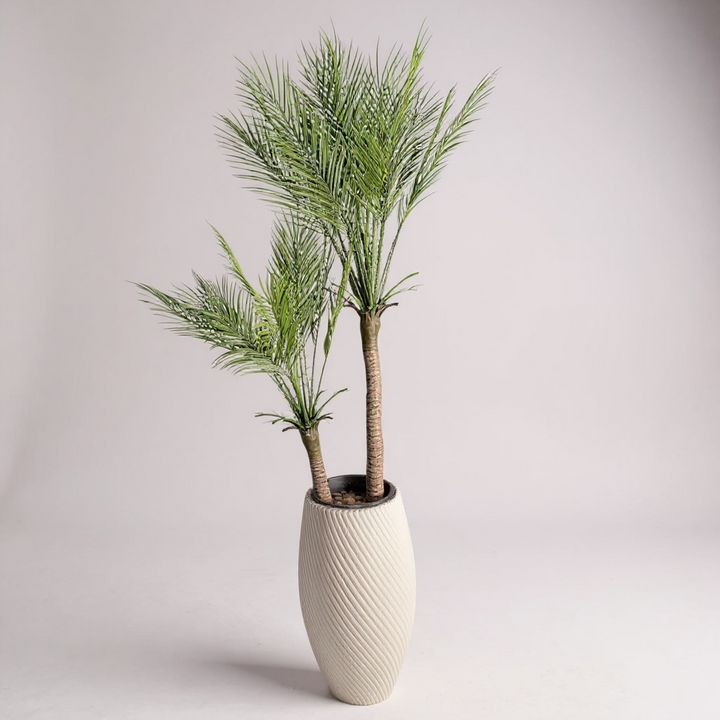 Artificial Double Palm Tree with White Floor Planter