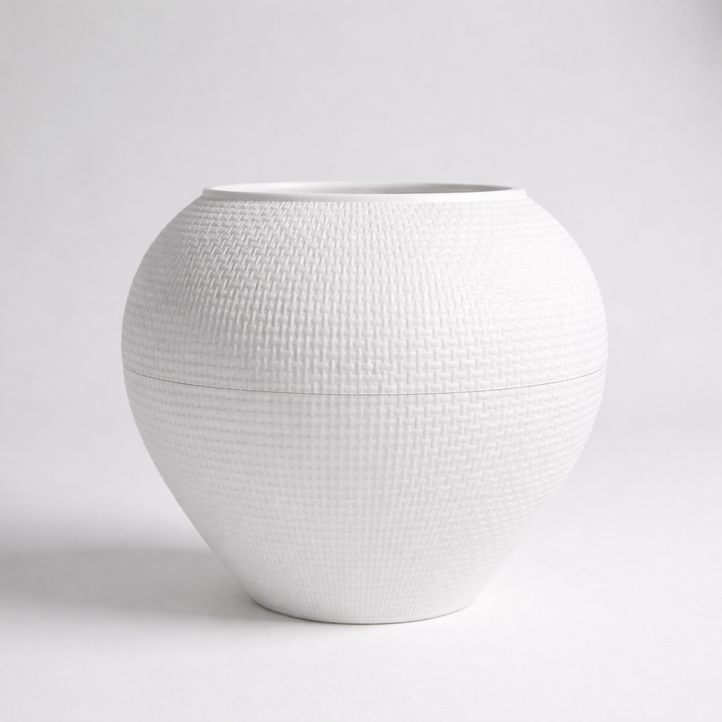 white woven planter Textured White Round Planter Pot