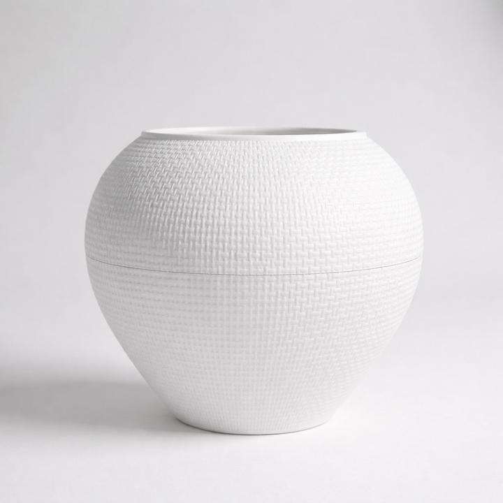 Textured White Round Planter Pot