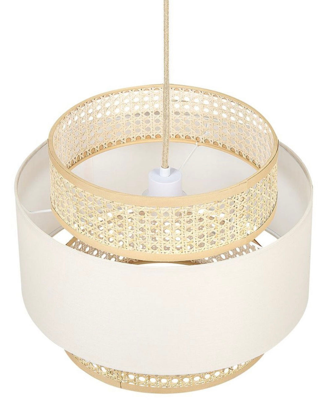 Woven Rattan and Fabric Pendant Light