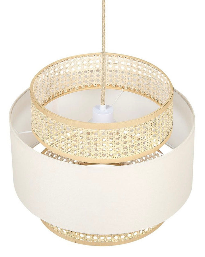 Woven Rattan and Fabric Pendant Light