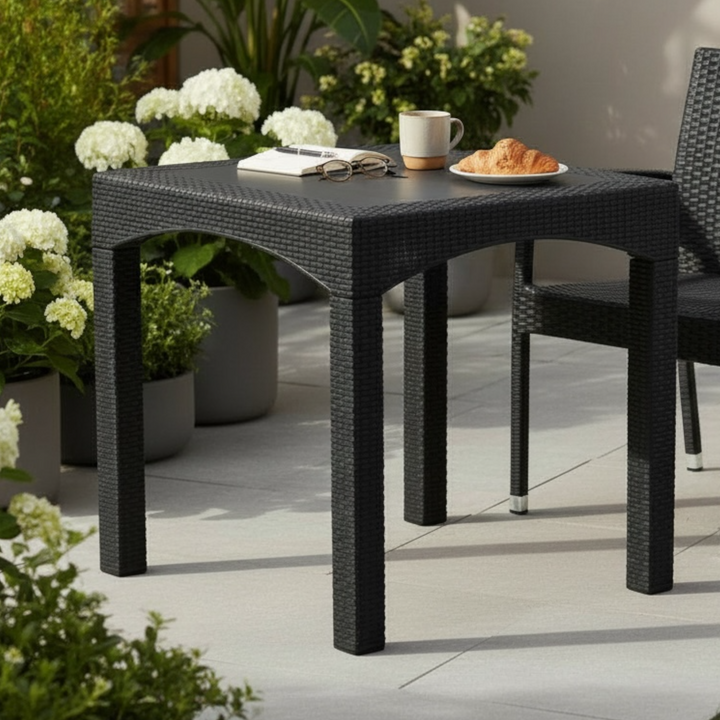 Firoze Black Woven Outdoor Side Table