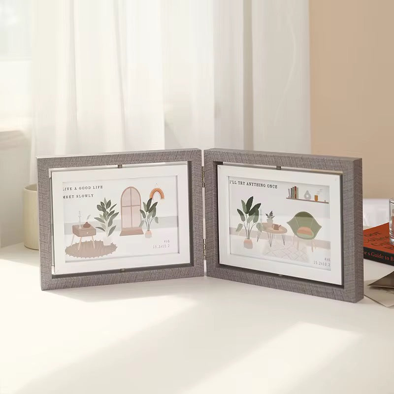 Double Wooden Photo Frame for Table Display