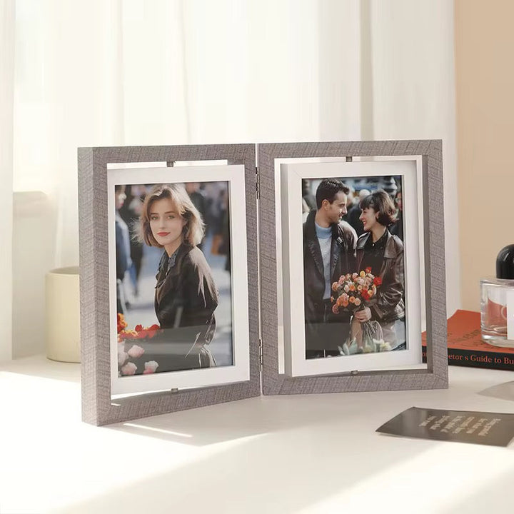 Double Wooden Photo Frame for Table Display