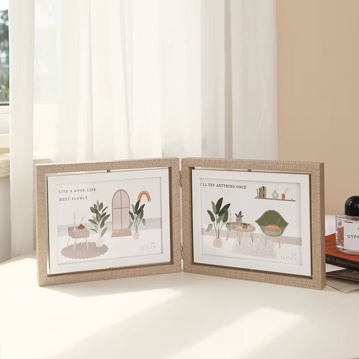 Double Wooden Photo Frame for Table Display