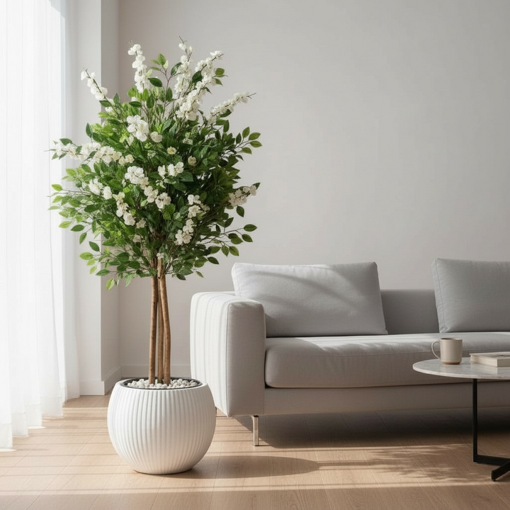 Artificial White Blossom Tree in Pot