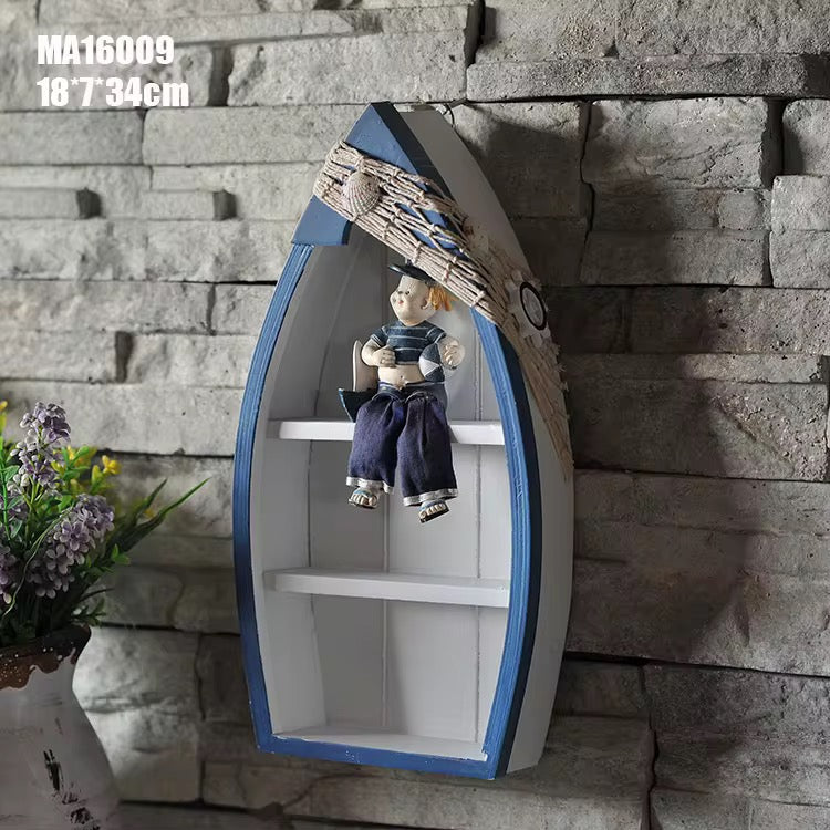 Nautical Boat-Shaped Wooden Shelf Set