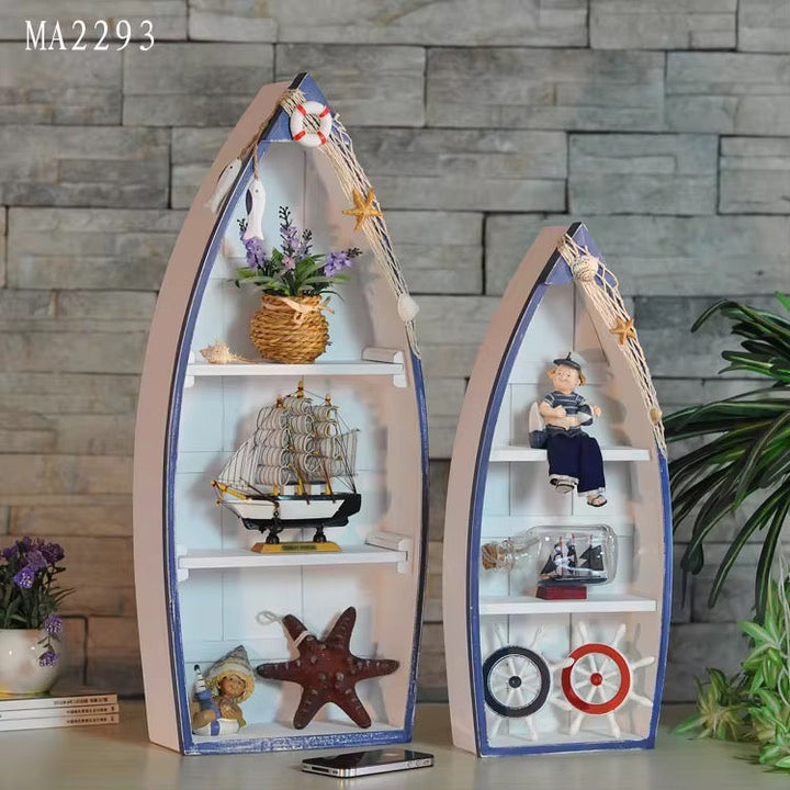 Nautical Boat-Shaped Wooden Shelf Set