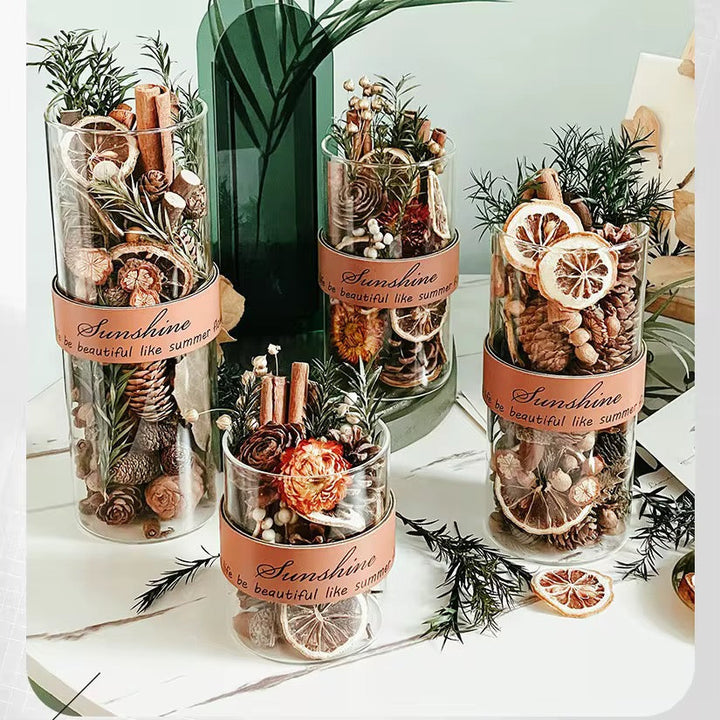 Dried Botanical Potpourri Glass Jars – Decorative Set of 2