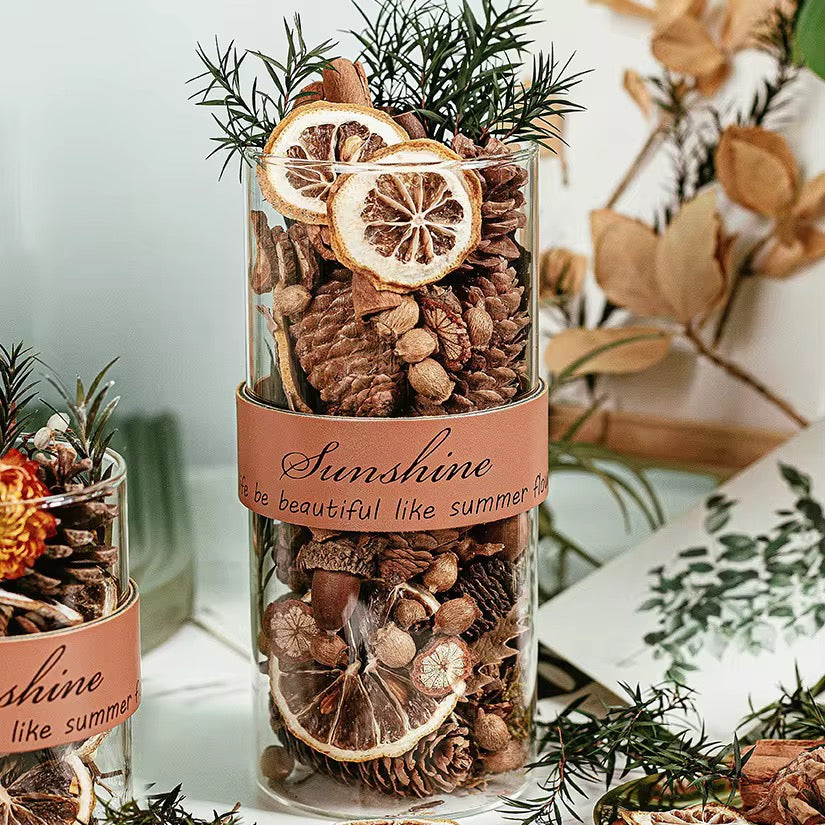 Dried Botanical Potpourri Glass Jars – Decorative Set of 2