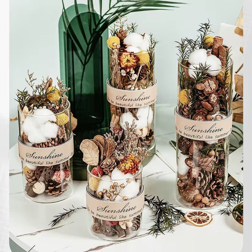 Dried Botanical Potpourri Glass Jars – Decorative Set of 2