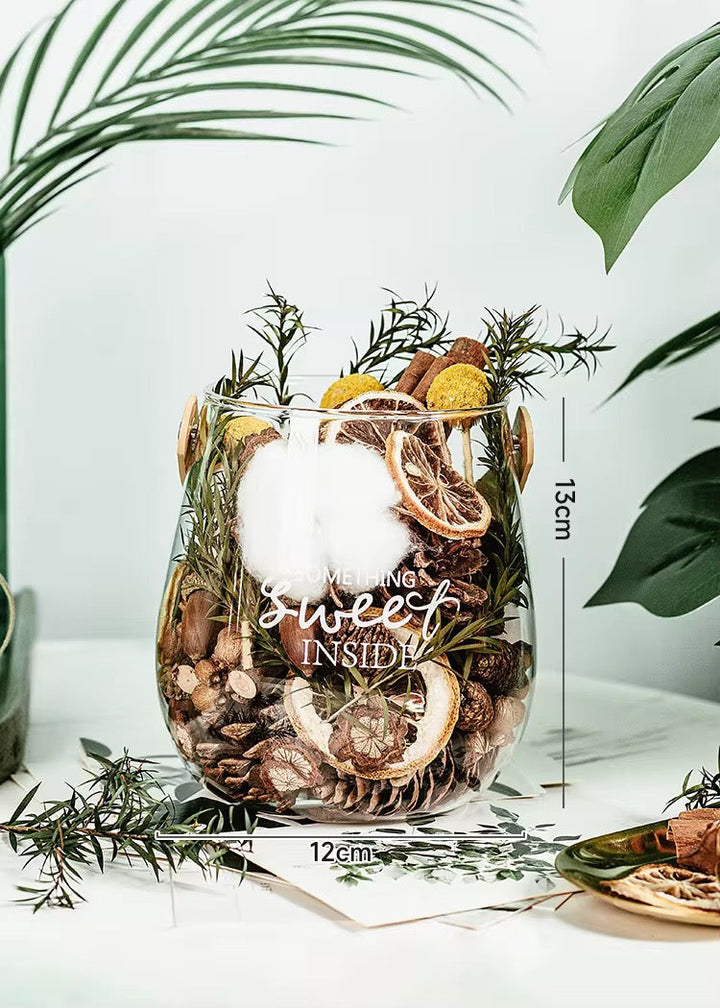 Dried Botanical Potpourri Glass Jars – Decorative Set of 2