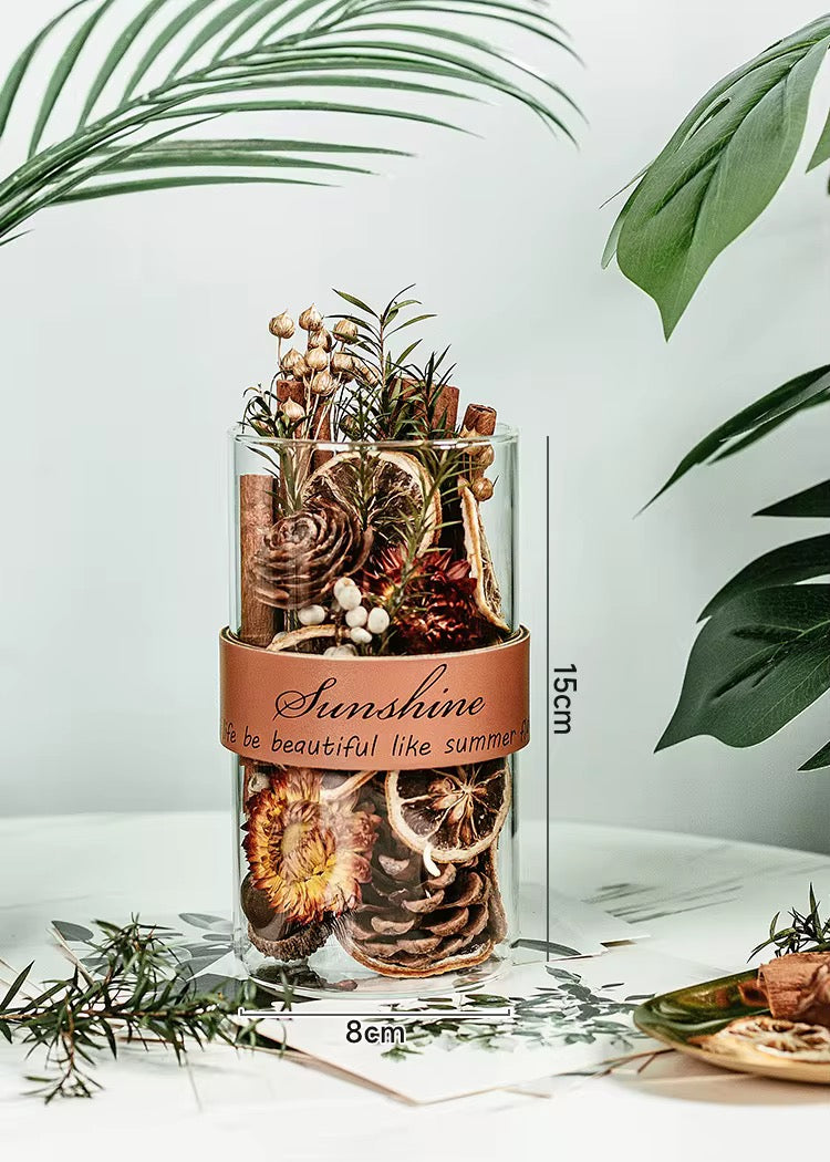 Dried Botanical Potpourri Glass Jars – Decorative Set of 2