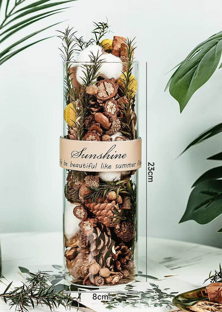 Dried Botanical Potpourri Glass Jars – Decorative Set of 2