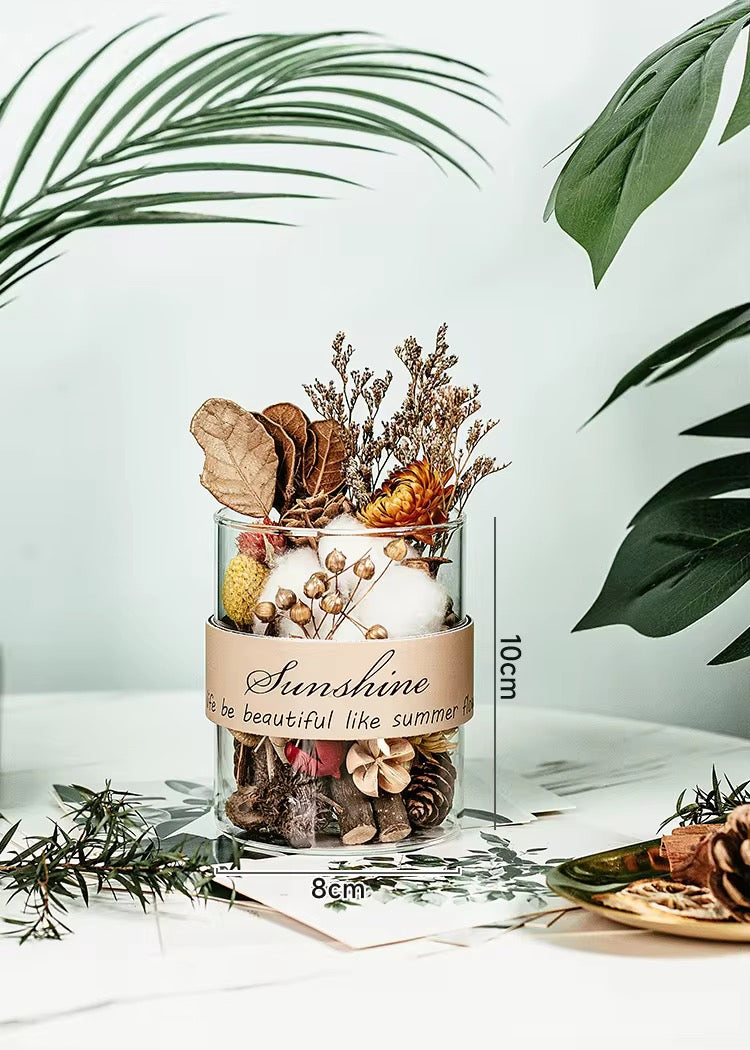 Dried Botanical Potpourri Glass Jars – Decorative Set of 2