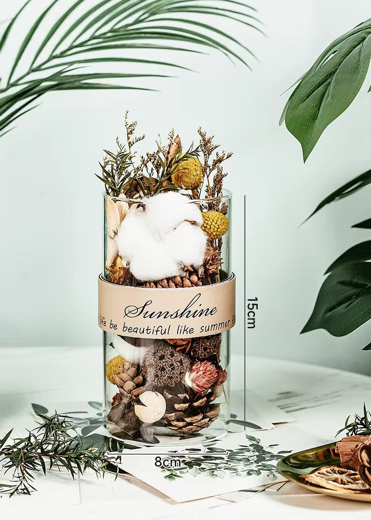 Dried Botanical Potpourri Glass Jars – Decorative Set of 2