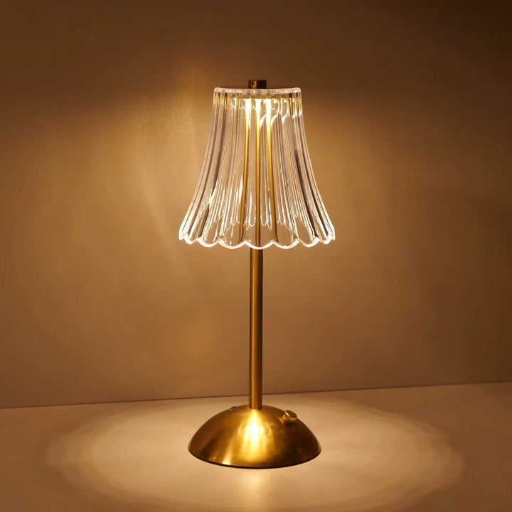 Wavy Glass Shade Rechargeable Gold Table Lamp