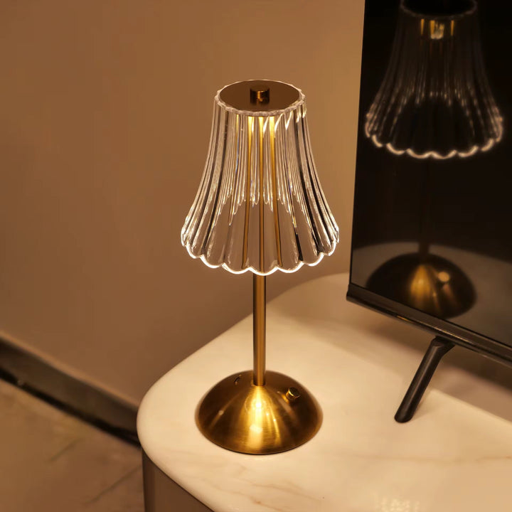Wavy Glass Shade Rechargeable Gold Table Lamp