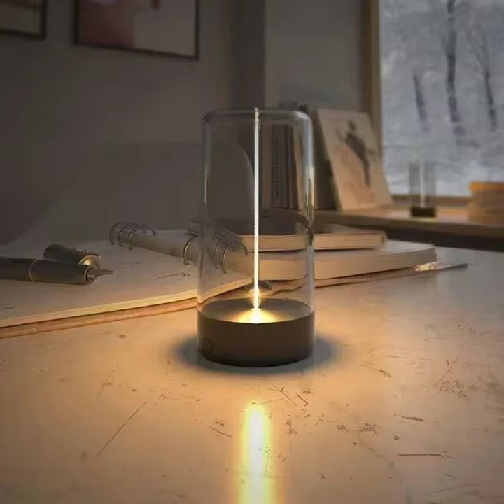 Modern Rechargeable Table Lamp with Glass and Wooden Base