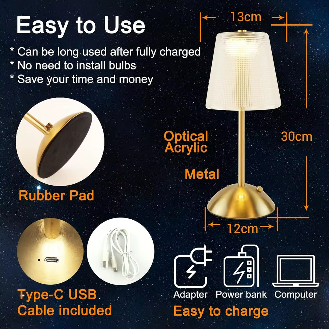 Frosted Shade Gold rechargeable Table Lamp