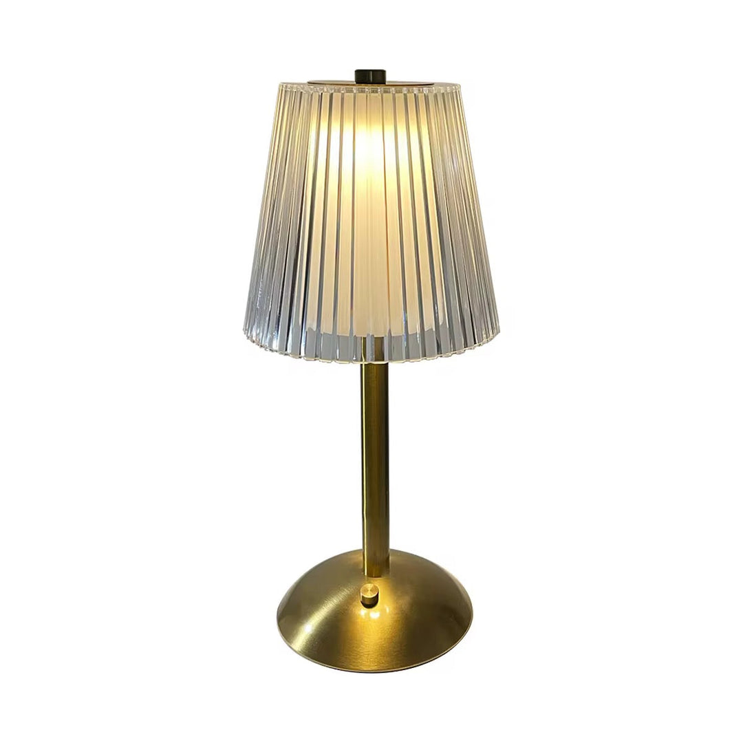 Pleated Shade Gold Rechargeable Table Lamp