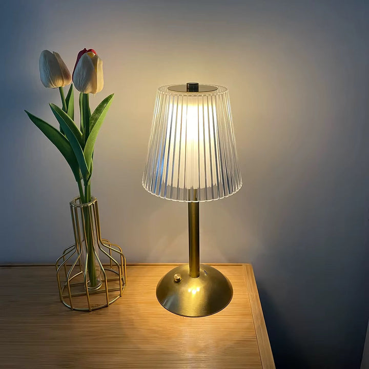 Pleated Shade Gold Rechargeable Table Lamp