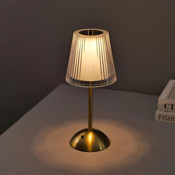 Pleated Shade Gold Rechargeable Table Lamp