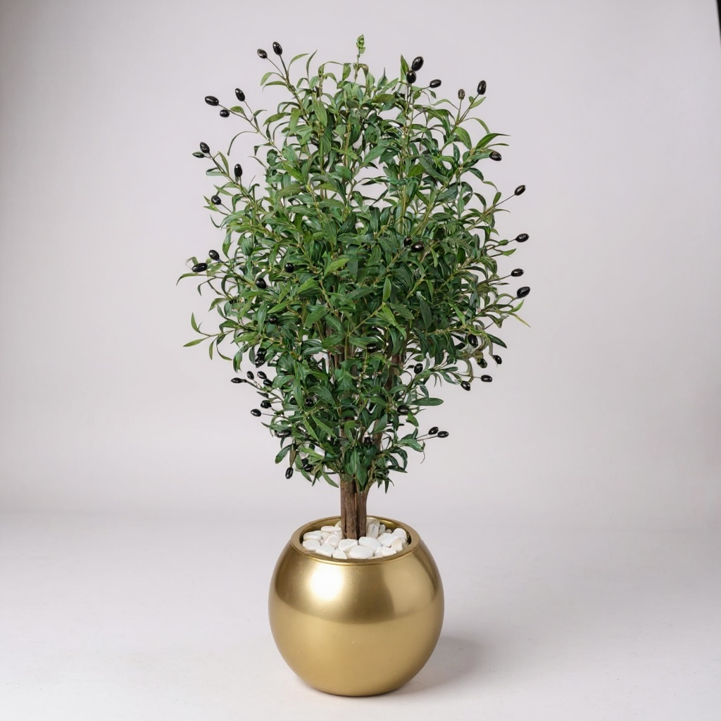 Artificial Olive Tree with Olives in Gold Pot