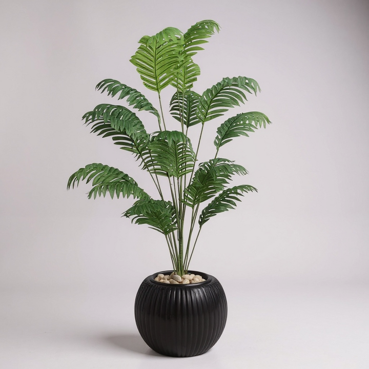 Artificial Areca Palm Tree with Black Ribbed Pot