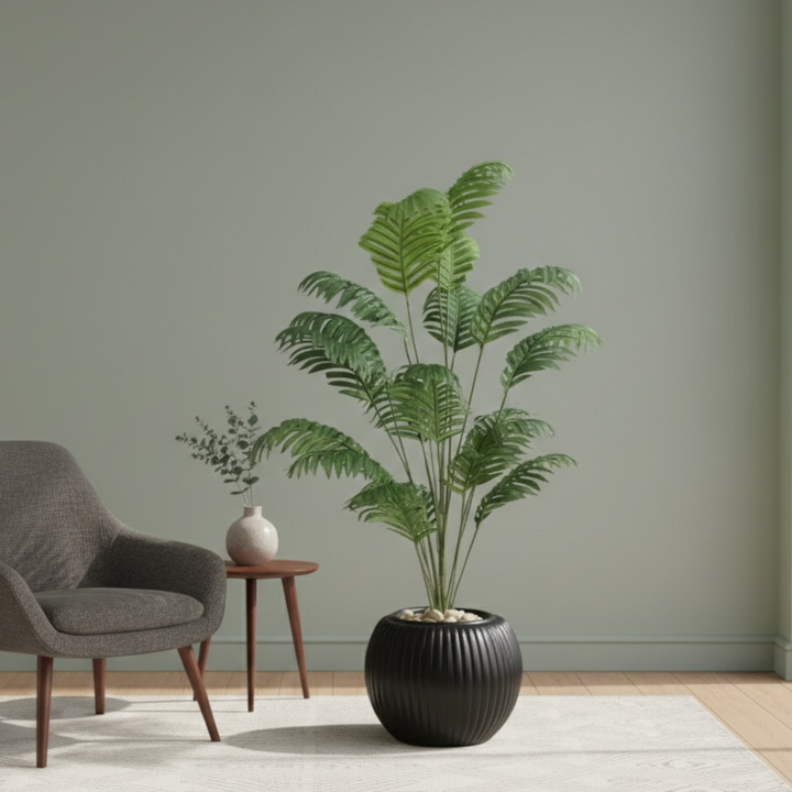Artificial Areca Palm Tree with Black Ribbed Pot