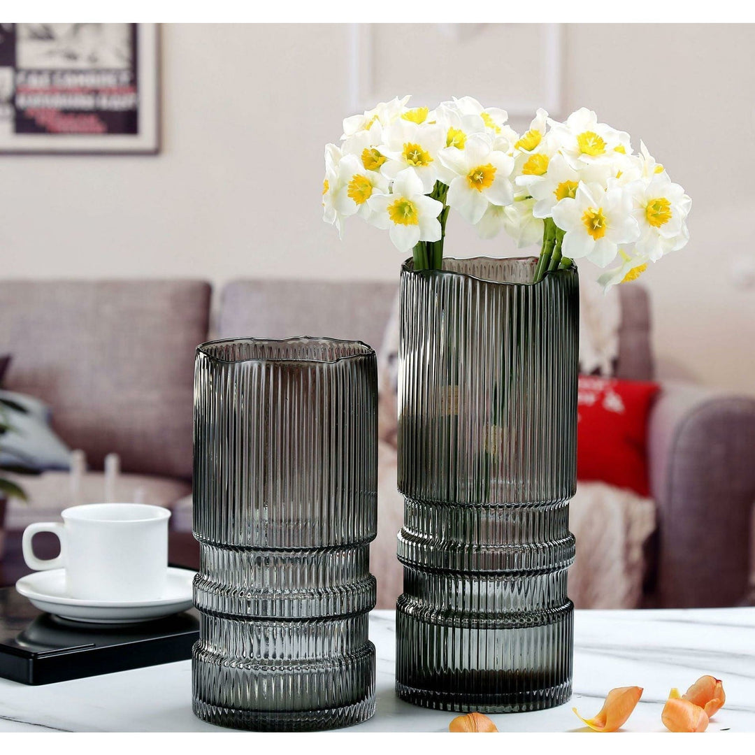 Ribbed Smoky Glass Vase