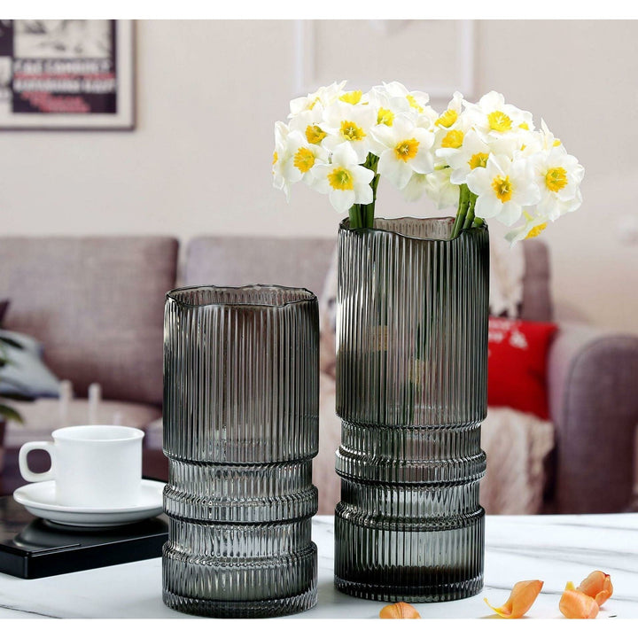Ribbed Smoky Glass Vase