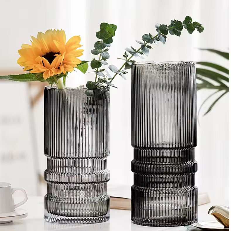 Ribbed Smoky Glass Vase