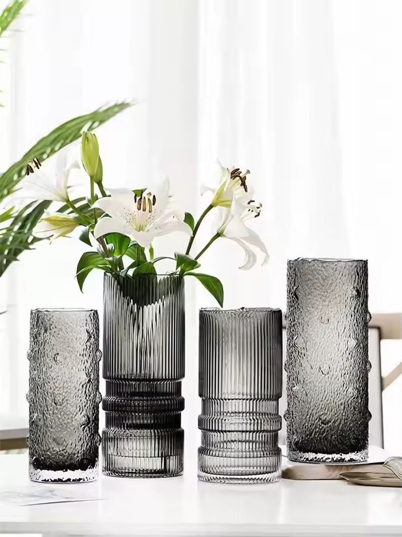 Ribbed Smoky Glass Vase