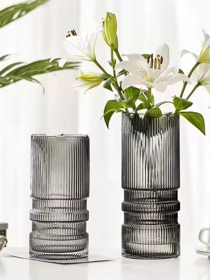 Ribbed Smoky Glass Vase
