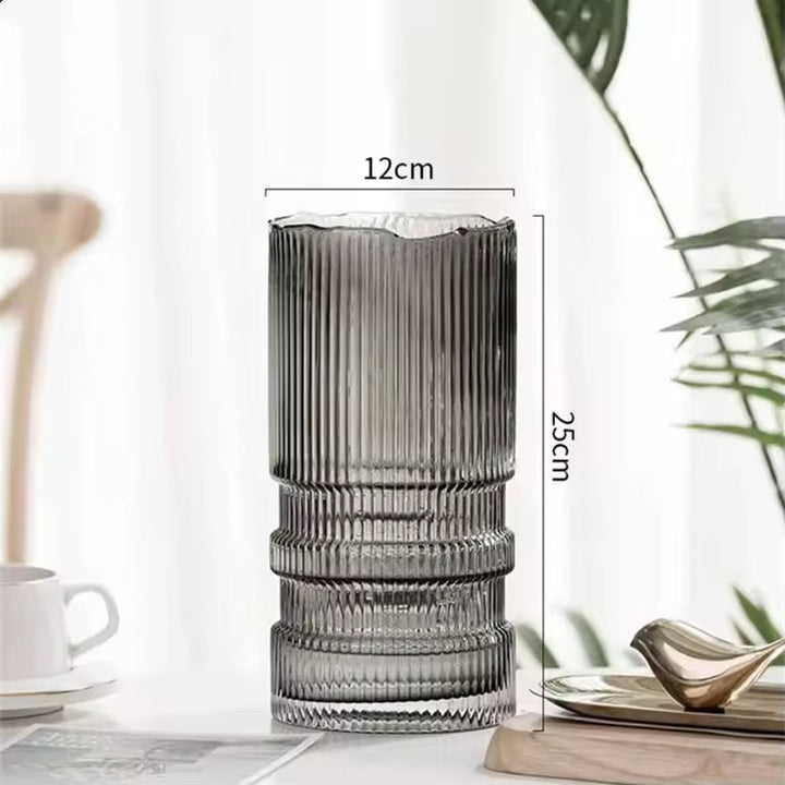Ribbed Smoky Glass Vase