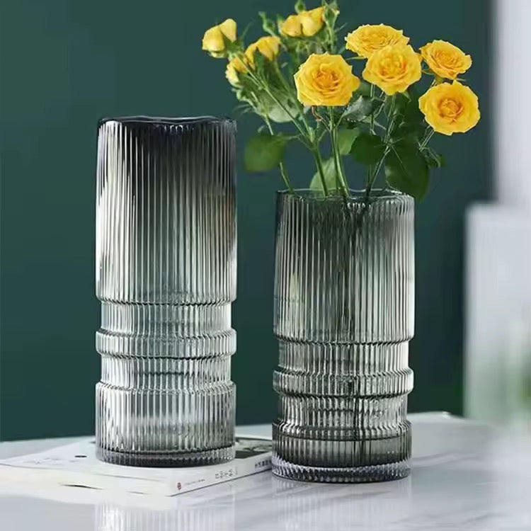 Ribbed Smoky Glass Vase