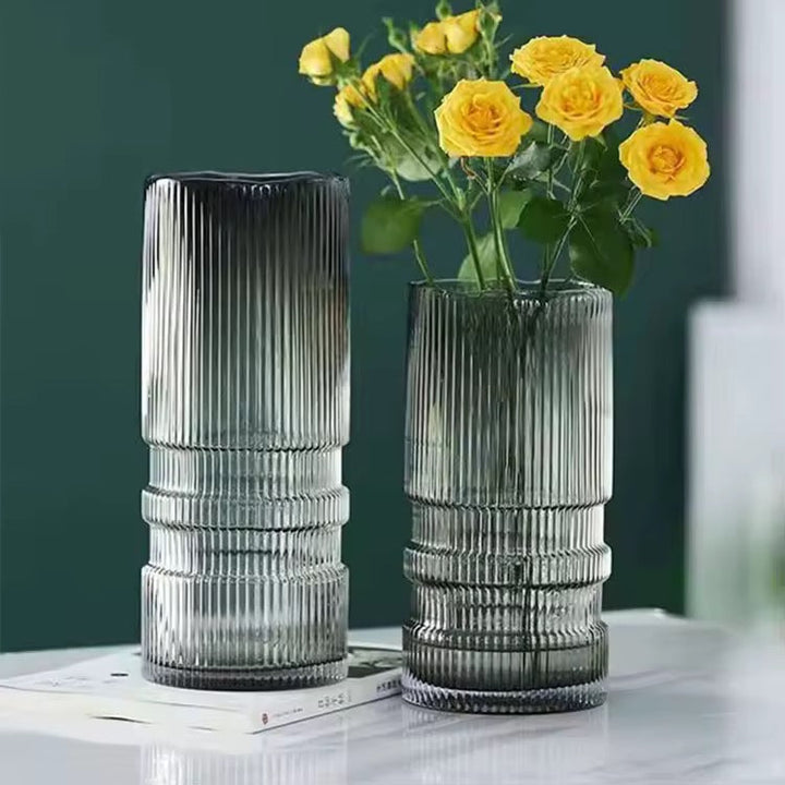 Ribbed Smoky Glass Vase