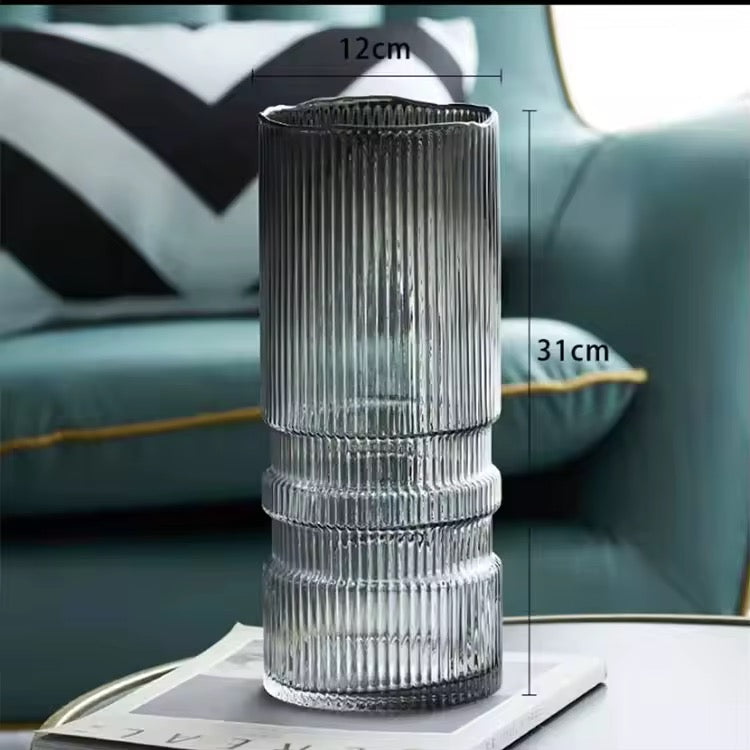 Ribbed Smoky Glass Vase